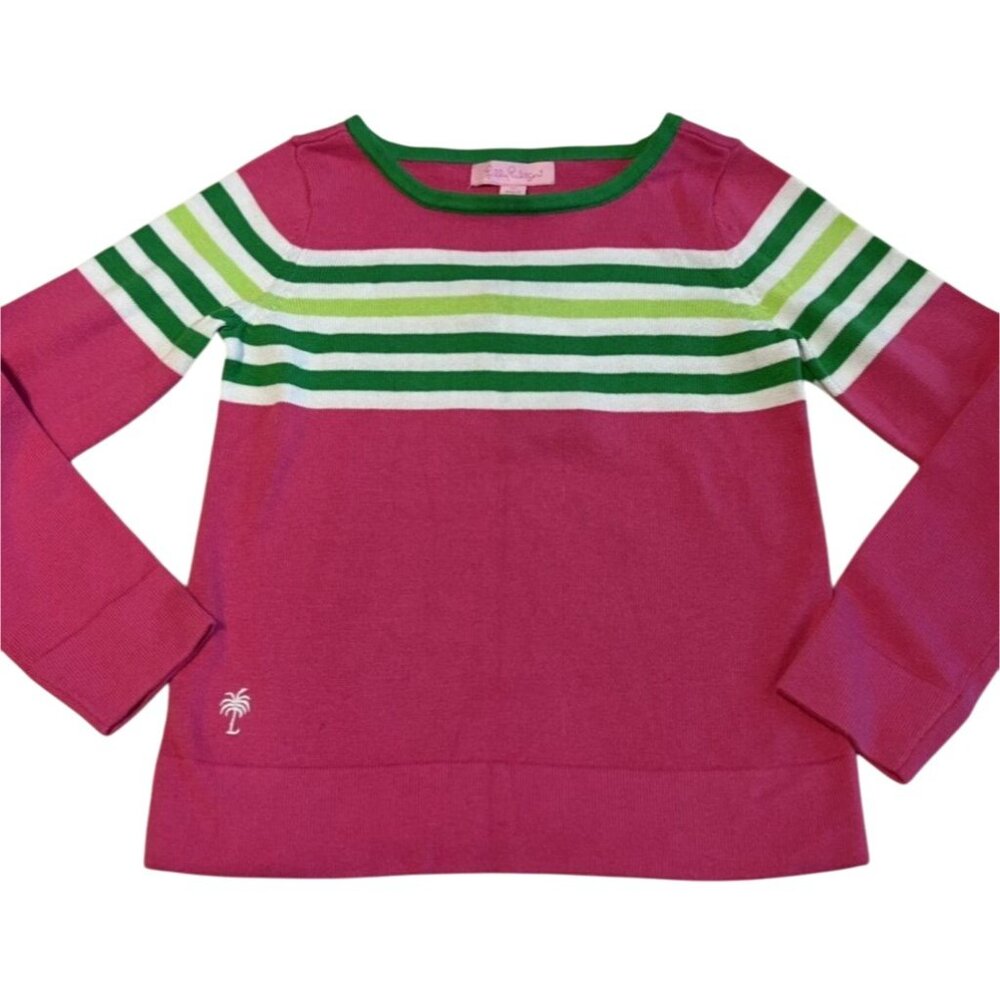 Lilly Pulitzer Mini Maria Pullover Sweater Girls Capri Pink Worth Stripe Size M - Picture 10 of 11